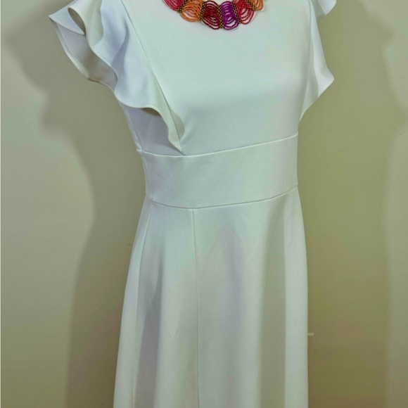 Chaps White Flutter Sleeve A-Line Dress sz 8 - Picture 6 of 9